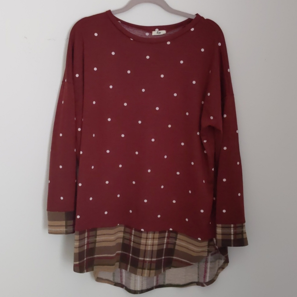 Red Polka Dot and Plaid Sweater